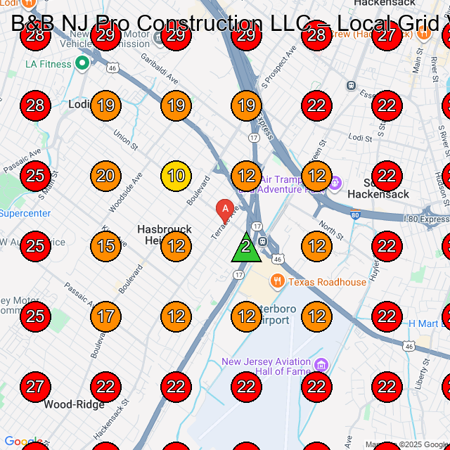B&B NJ Pro Construction LLC GeoGrid visibility map for Paving Contractor in Hackensack